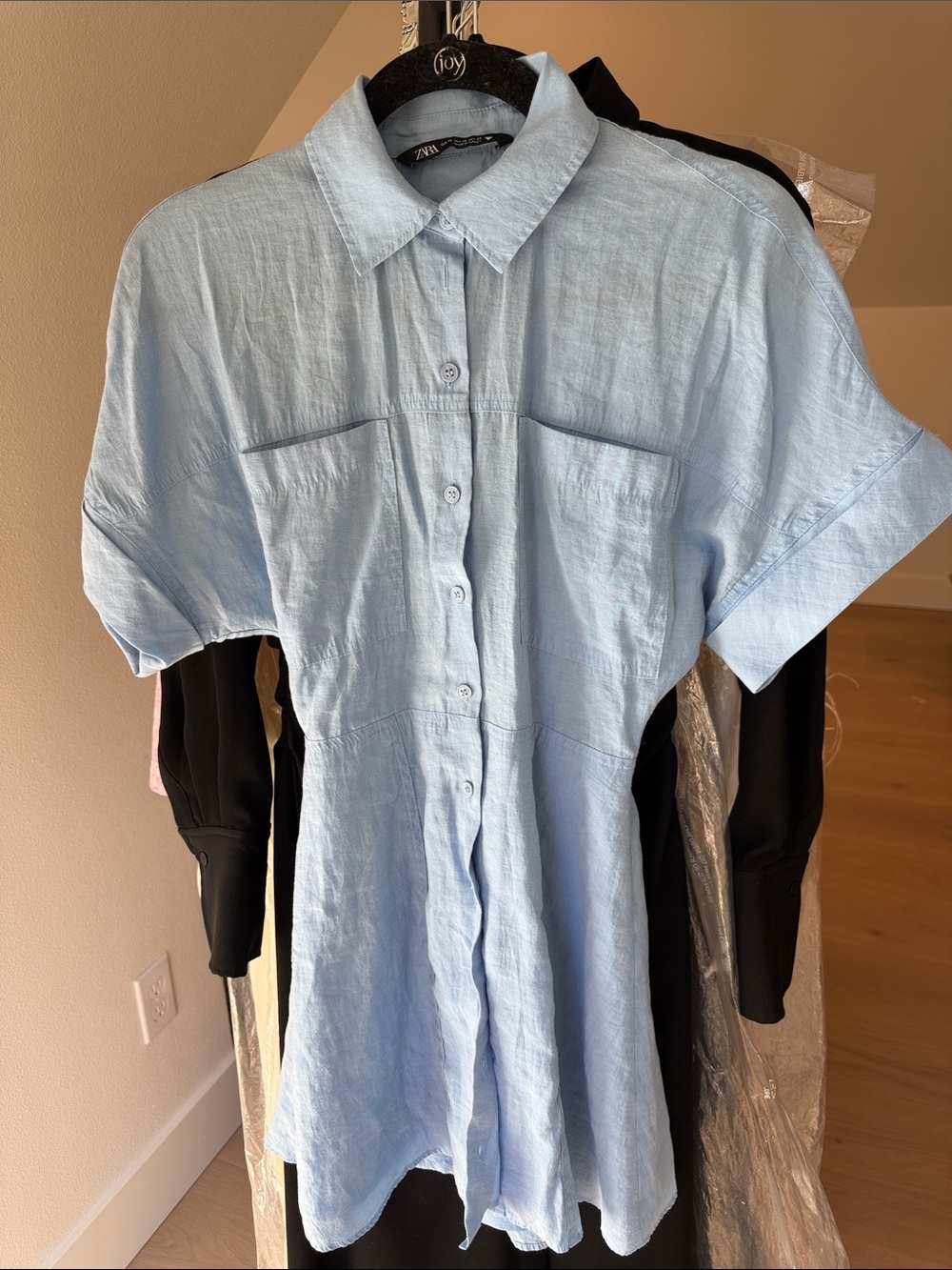 Zara Pale Blue Short-Sleeve Button-Down Shirt